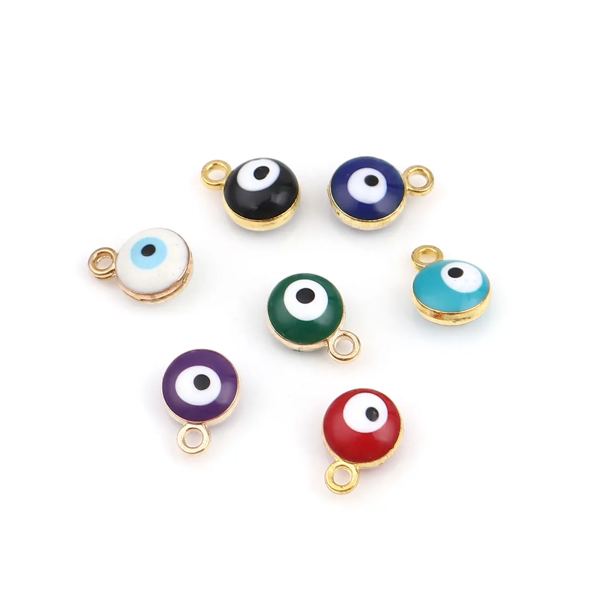 20 PCs Enamel Evil Eye Charms Zinc Based Alloy Religious Round Charms Gold Color Silver Color For DIY Jewelry Making 9*7mm