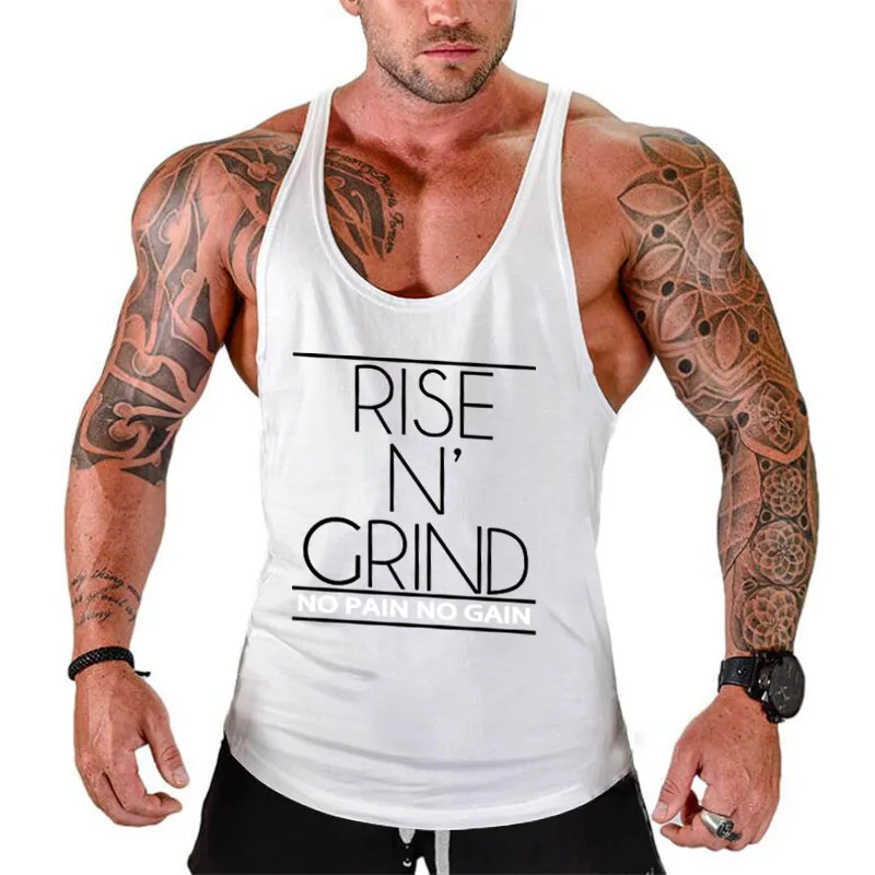 Bodybuilding Tank Top Men Fitness Clothing Print Cotton O-Neck Sports Sleeveless Shirt Men Gym Stringer vest