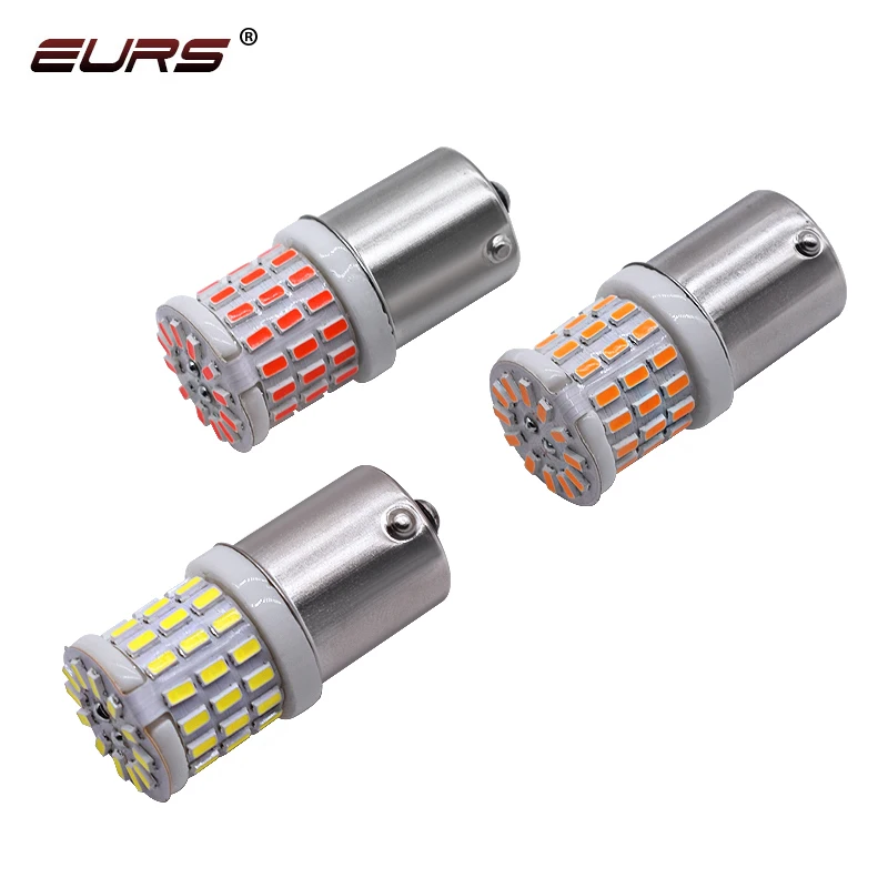 EURS 10PCS CanBus 1156 BA15S P21W BAU15S LED 1157 BAY15D PY21W Brake lamp 3014 led Bulbs Turn Signal Light White Red yellow 24V