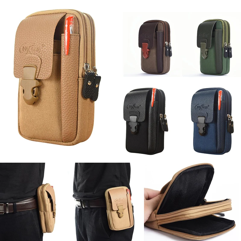 Male Casual Zipper Men Waist Bags Small Solid Color Card Holder 4 inch Phone Packs Belt Fanny Purse