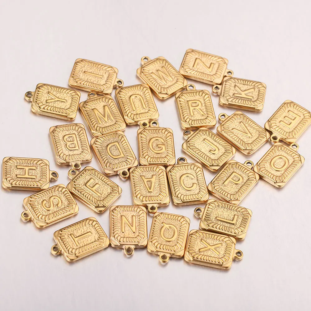 A-Z 26 Letter Alphabet Stainless Steel Charms Gold Plated Pendant Name Charm for DIY Bracelets Earring Jewelry Making Bulk Craft