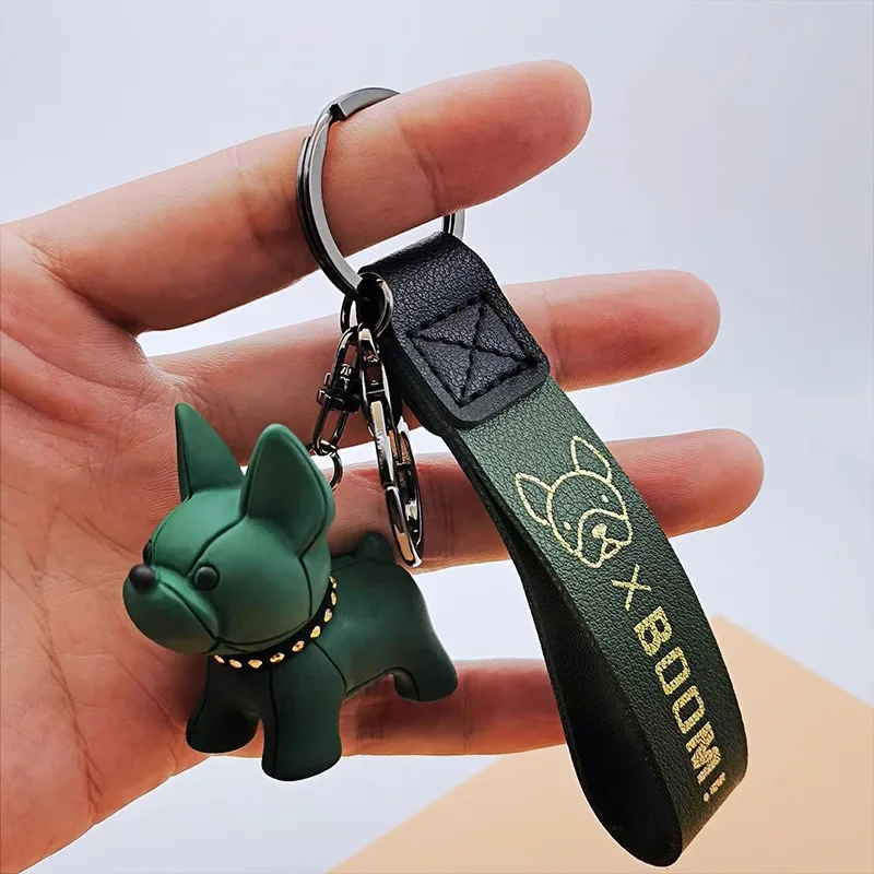 Cute French Bulldog Keychain PU Leather Punk Style