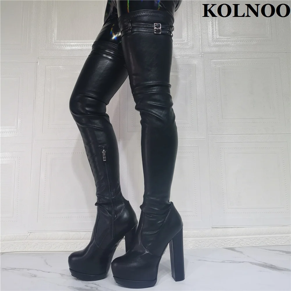 

Kolnoo New Handmade Ladies Thigh High Boots Sexy Evening Club Platform Over Knee Boots Pole Dance Xmas Fashion Winter Prom Shoes