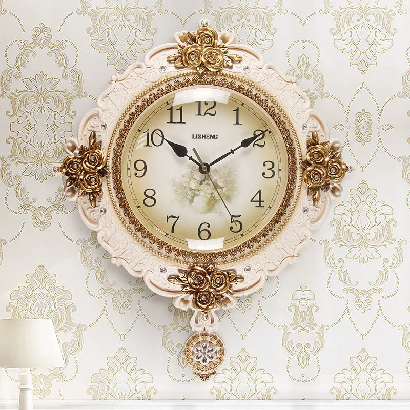 

TUDA European Style Bedroom Swing Creative Pastoral Wall Clock Living Room Modern Minimalist Decoration Mute Quartz Clock