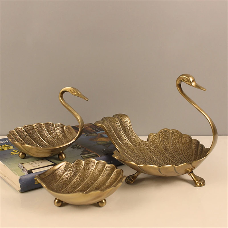 

Swan Brass Tray Entrance Decoration Sundries Keys Storage Trays Home Living Room Decor Snacks Fruit Nuts Copper Storage Tray