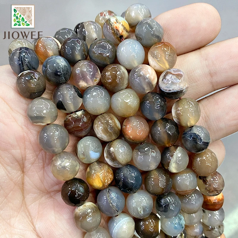 Natural Stone Faceted Brown Dream Dragon Veins Agates 10mm Round Loose Beads For Jewelry Making DIY Ring Bracelets Earrings 15''