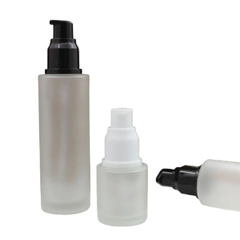 20/30/40/50/60/80ml Lotion Bottles Clear Frosted Glass Essential Oil Bottle Refillable Pressed Emulsion Lotion Pump Bottle 10pcs