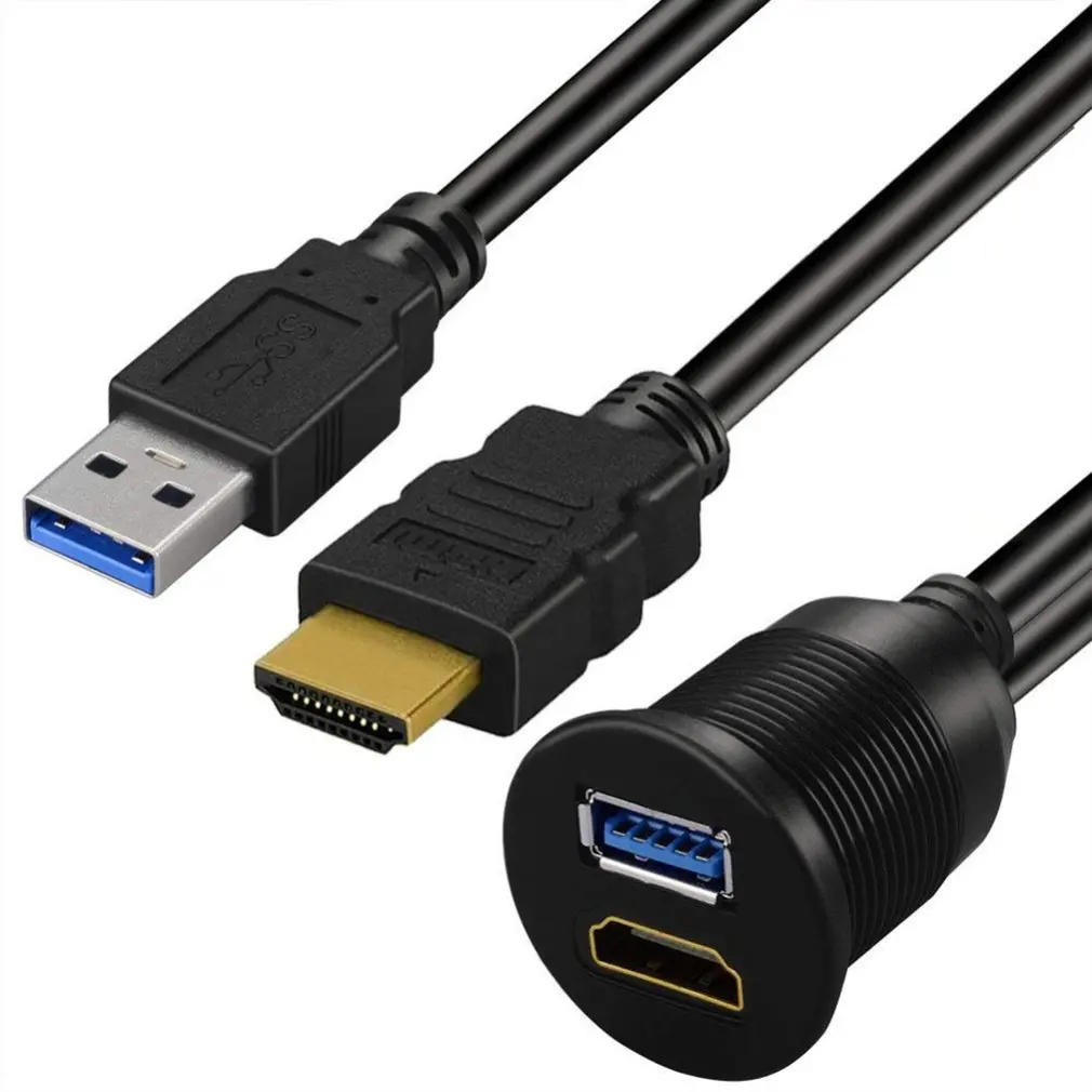 Panel adaptador de base de montaje empotrado para salpicadero de coche, Cable de extensión de Cable compatible con HDMI y USB 3,0, Puerto 3,0, para motocicleta y barco