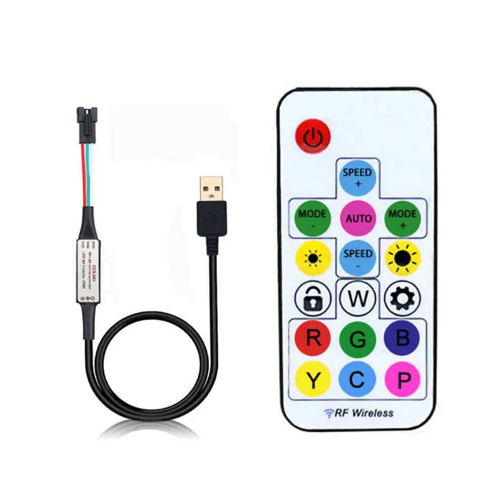 Imagem -04 - Led Pixel Strip Light Controller com Controle Remoto Usb dc Chaves rf 14 17 21 Chaves Ws2811 Ws2812b Dc524v