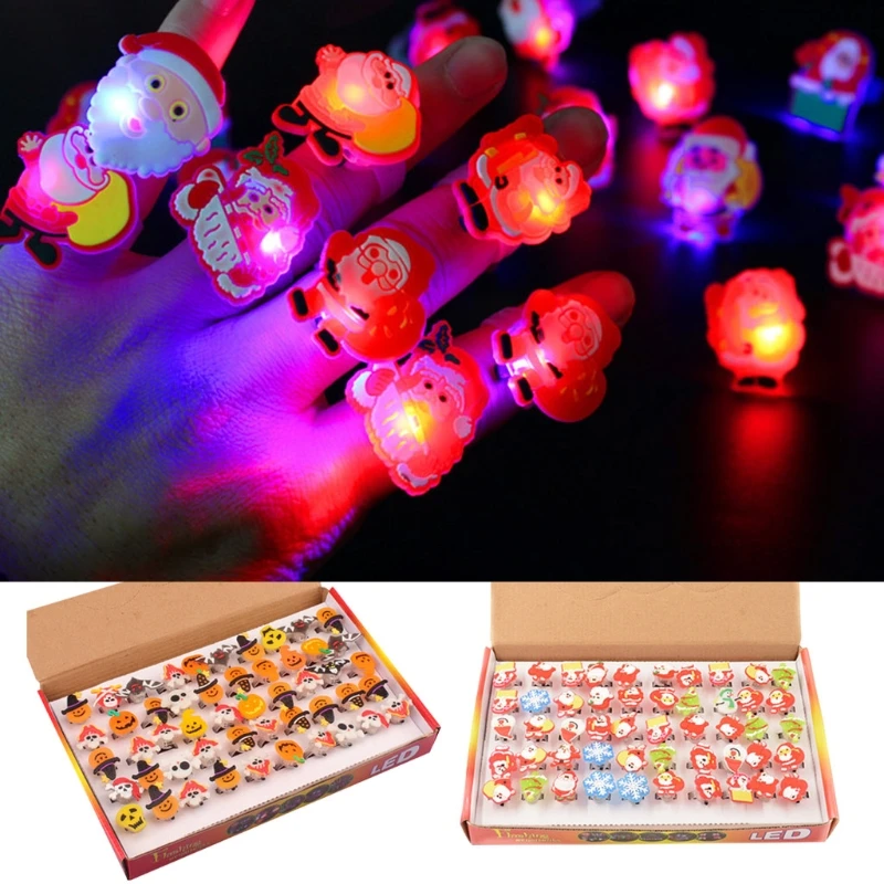 50x/Set Knuckles Ring Halloween Christmas Party LED Ring Luminous Ring Glowing Ring Gift for Kids Women Men Teens Friend D55Y