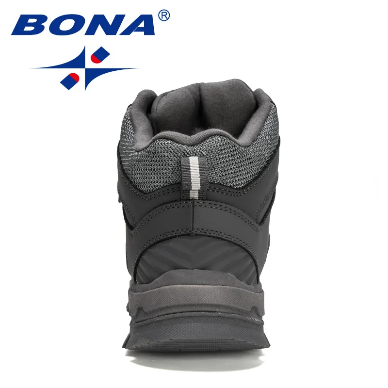 BONA 2022 New Designers Outdoor Fashion Leather Boots Men Ankle Boots Short Plush Winter Warm Boots Man Plush Hiking Footwear