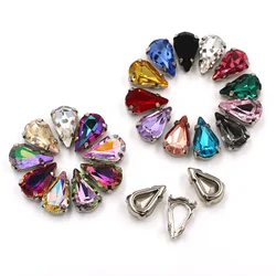 Dress Decoration High Quality Pear Shape Glass Crystal Stones Sewing Sliver Claw Setting Rhinestones For Clothing/Crafts