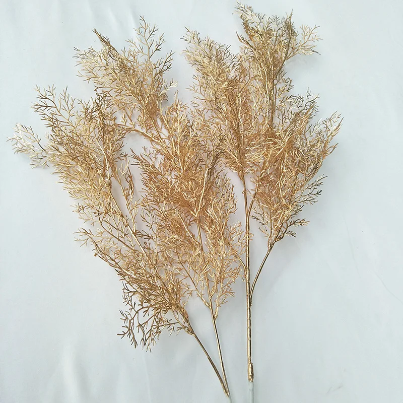 Gold Series Simulation Plants Wholesale Simulation Bouquet Fake Flowers Misty Maple Leaf Phoenix Tail Wedding Decoration Display