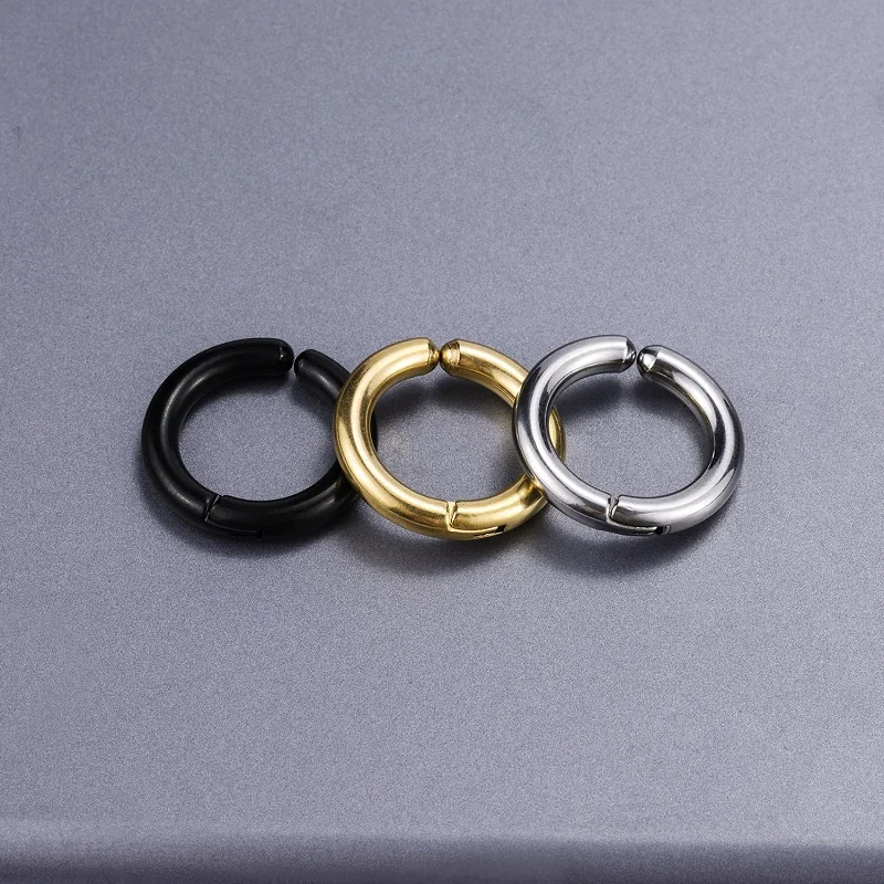 New Simple Stainless Steel No Piercing Ear Circle Earrings For Women Men gold/steel/black color fake Earrings Popular Jewelry