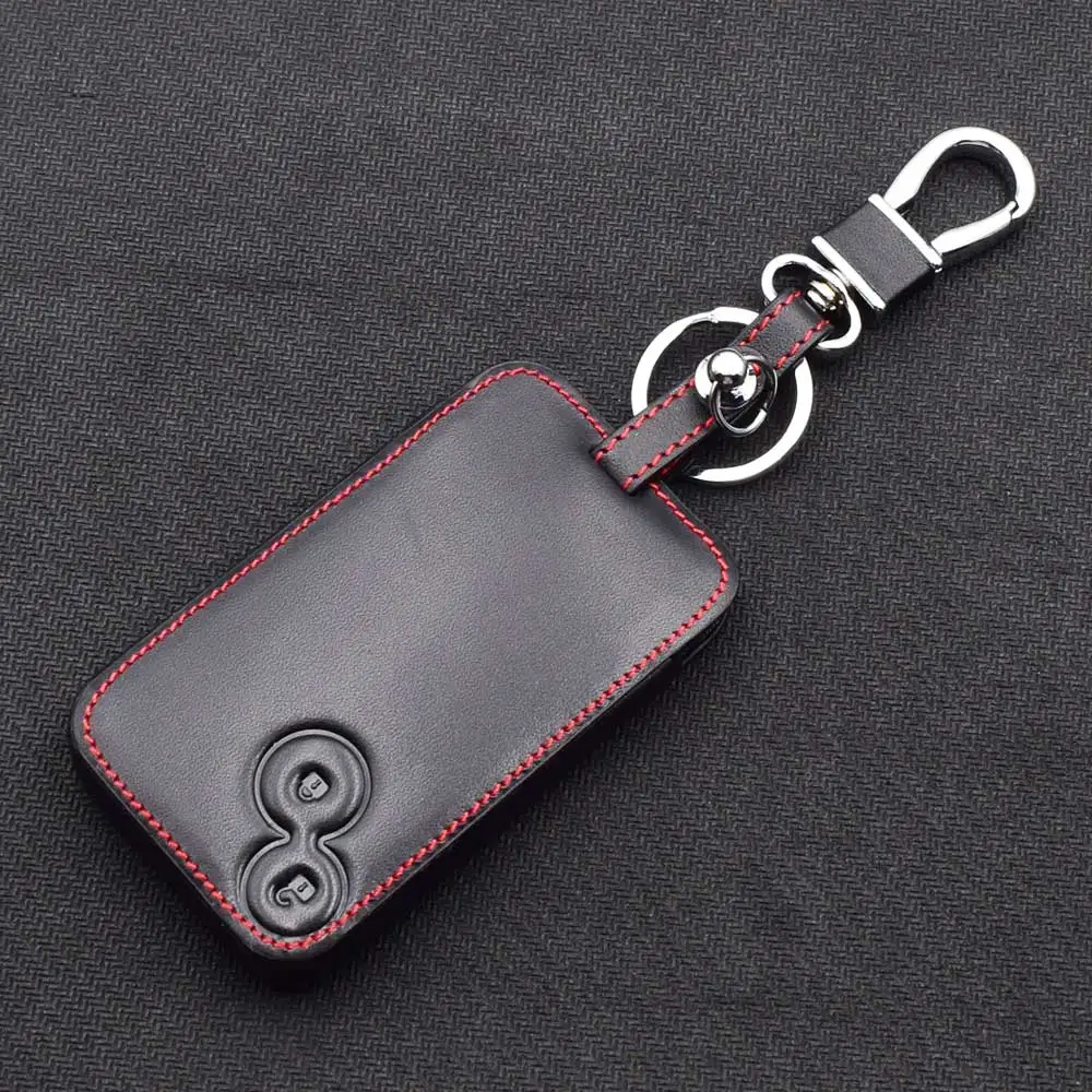 Leather Car Key Case For Renault Laguna Espace 2 Buttons Smart Keyless Remote Fob Protection Cover Keychain Bag Auto Accessories