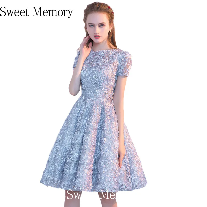 O0105 Sweet Memory Short Wine Red Khaki Pink Prom Dresses Woman Female Sky Blue Black Wedding Party Dress Lace Bridesmaid Robe