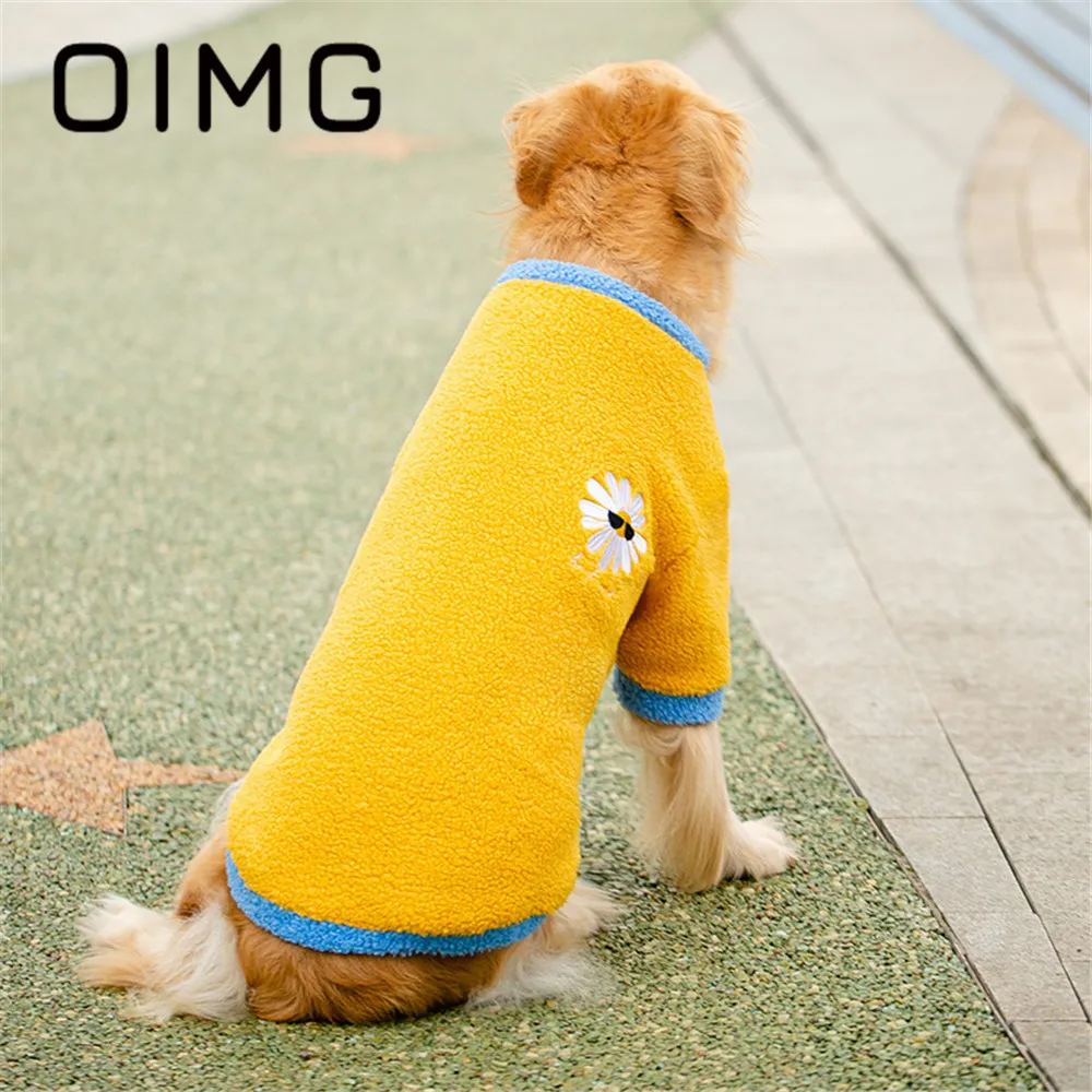 OIMG Winter Warm Large Dogs Fleece Hoodies Orange Daisy Pet Clothes For Big Dog Sweatshirt Labrador Golden Retriever Costume