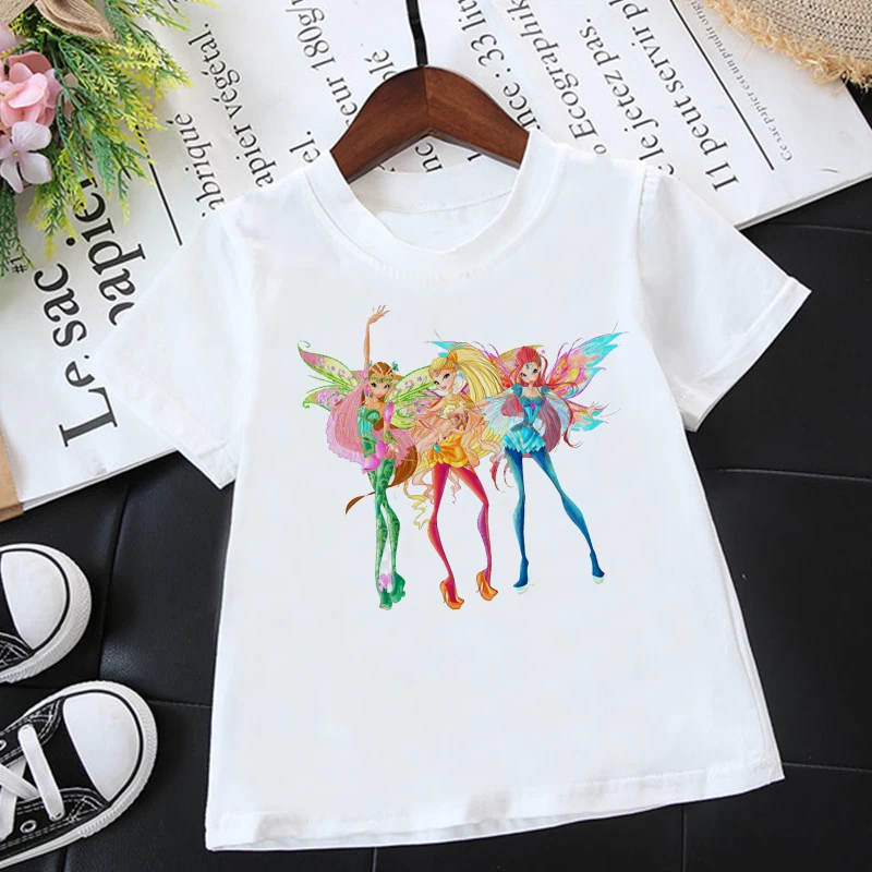 2022 Summer Fashion Unisex The Winx ClubT-shirt Children Boys Short Sleeves White Tees Baby Kids New Tops For Girls Clothes 2-10