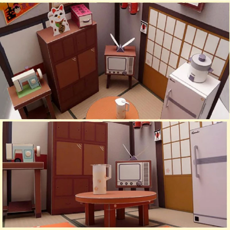 DIY Dollhouse Casa Miniature Furniture Kit Japanese Living Room Paper Model Doll Houses Assemble Toy Children Christmas Gifts