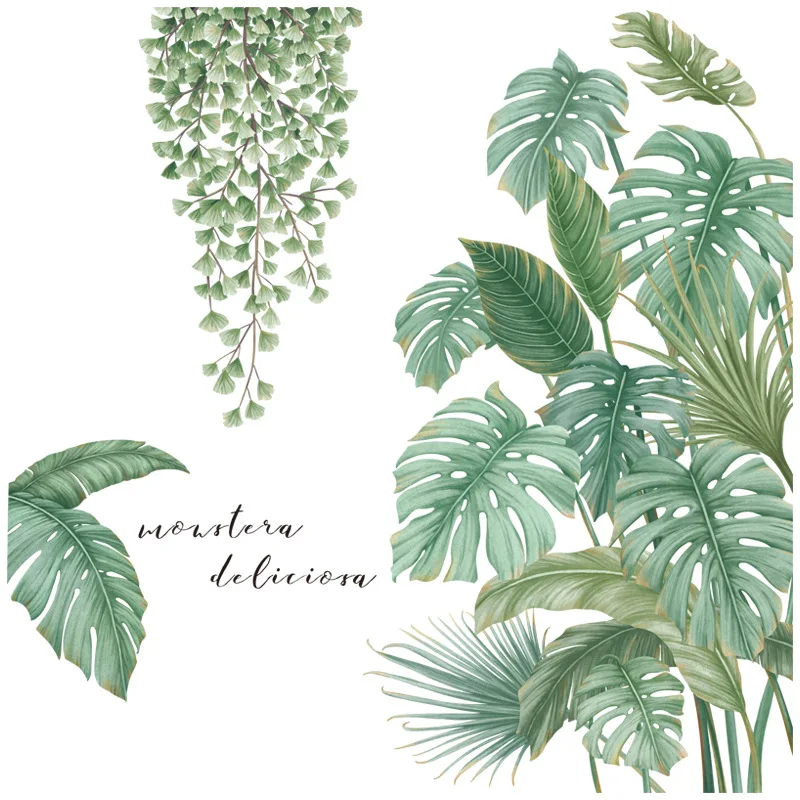 Nordic style Tropical plants Leaves Wall Stickers for Living room Bedroom Eco-friendly Vinyl Wall Decals Art Poster Home Decor image 3