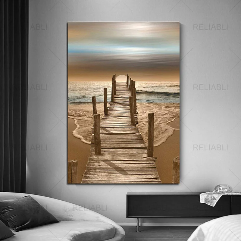 

Wooden Bridge Seascape Canvas Paintings Modern Sea View Posters and Print Wall Art Picture for Living Home Decoration No Frame