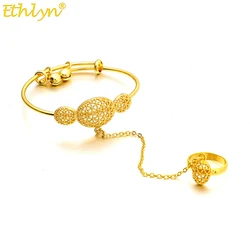 Ethlyn Dubai African Gold Color Kids Bangle with Ring Birthday Party Gifts for Little Girls MY279
