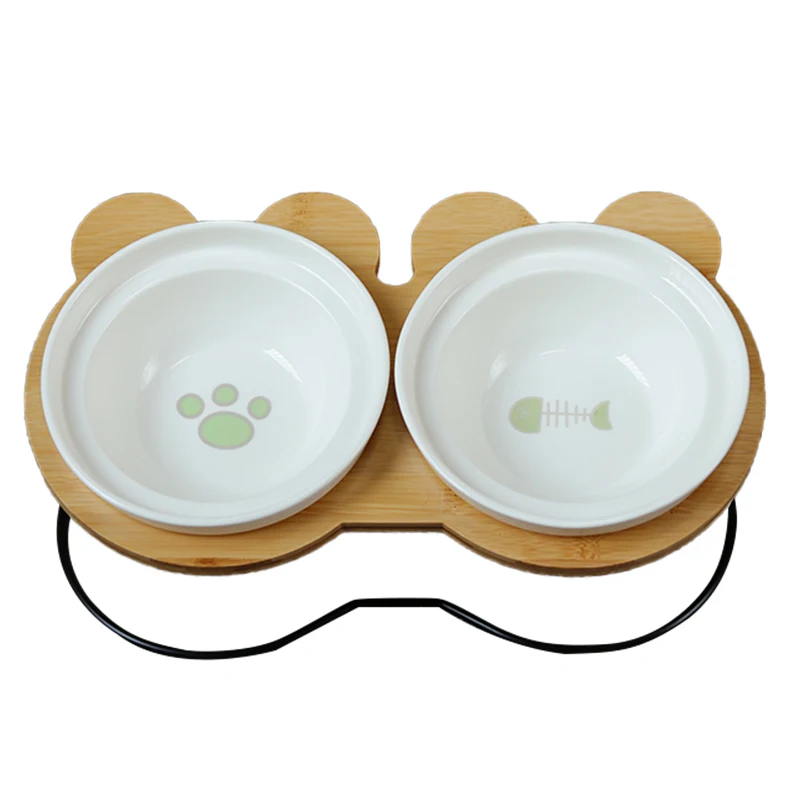 Hot Sale High-end Pet Bowl Bamboo Shelf Ceramic Cat Feeding and Drinking Bowls for Dogs Cats Bowls Pet Feeder Accessories