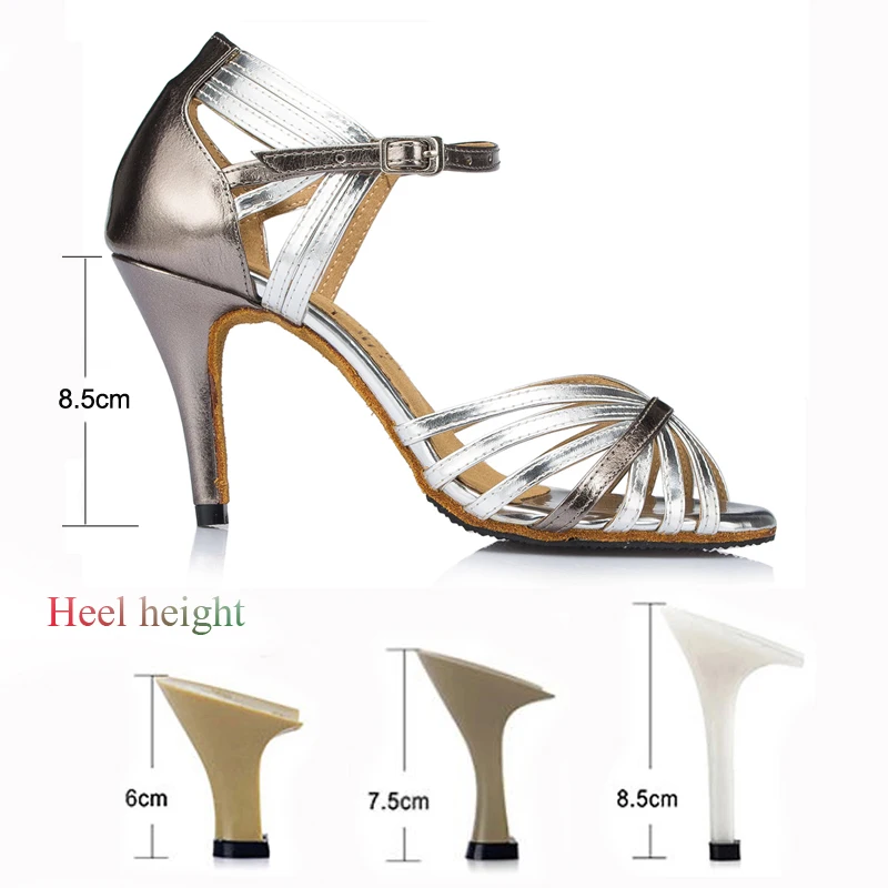 Latin shoes Women\'s Summer Heels Sandals Salsa Tango Sneakers Silver gold Girls Dance shoes 8.5cm heels