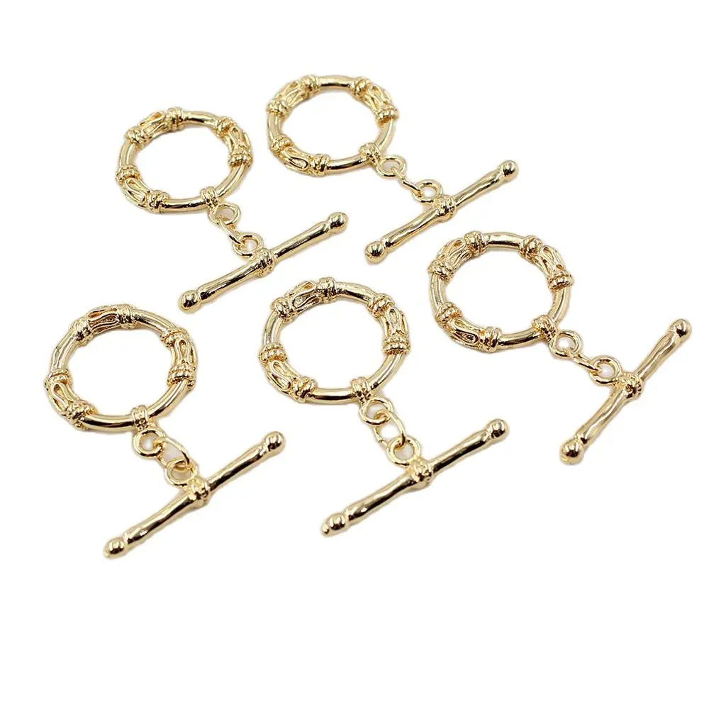 

APDGG 5 Pcs Jewelry Findings 22MM Circle Round Bamboo OT Clasps Gold Plated For Pearl Bracelets Necklaces Making DIY