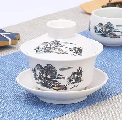 Chinese handgeschilderde Kungfu theeservies, terrine Dehua, wit porselein, Gaiwan, pannenset voor op reis, snelle kop, hoge kwaliteit