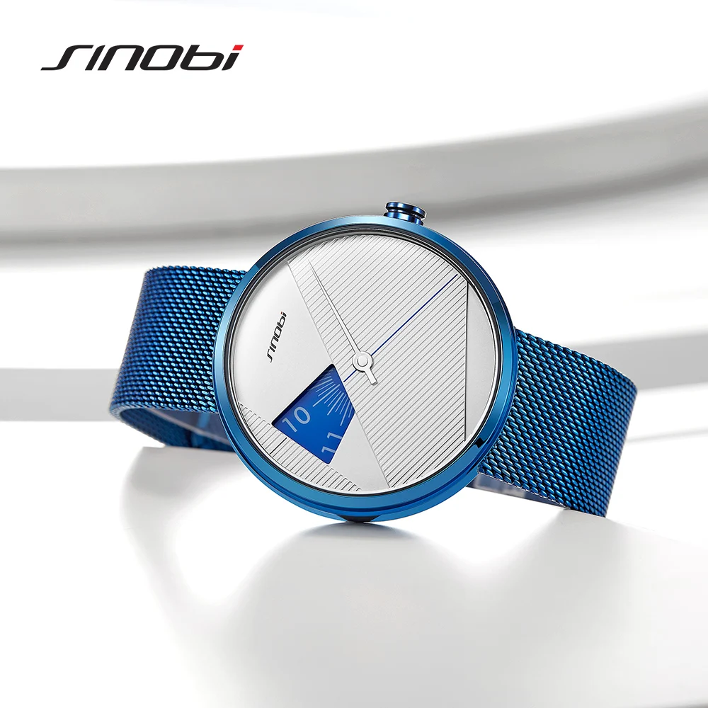 SINOBI Creative Men Fashion Watch Blue Milan Strap Quartz Wristwatches Man Rotate Dial  Watches Sports Watches relogio masculino