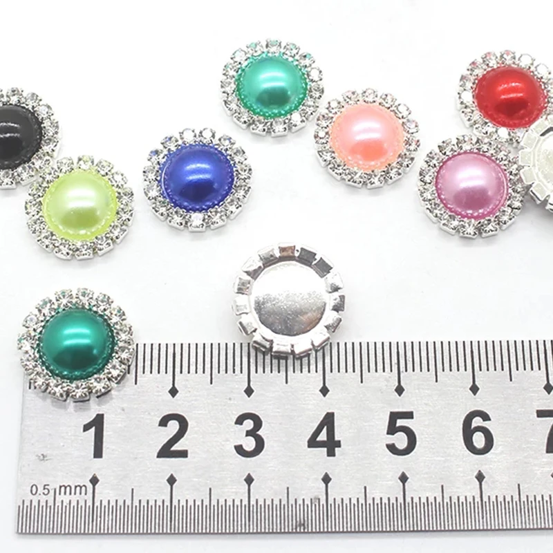 10Pcs / Lot 16MM Round Pearl Rhinestone Buttons, Sewing Decoration Accessories For Needlework, DIY Handmade Crafts