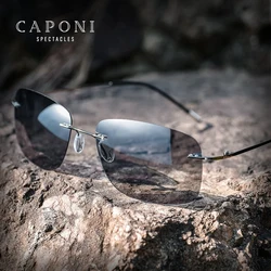 CAPONI Quadratische Sonnenbrille Für Männer Photochrome Polarisierte Randlose Sonnenbrille Klassisches Design Hochwertige Brillen UV400 BS7467