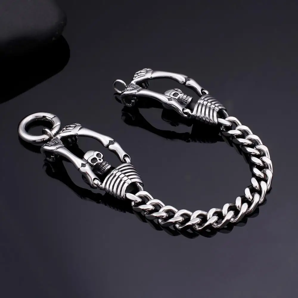 Fongten Retro Skull Bracelet Men Skeleton Stainless Steel Bracelets For Mens Halloween Gift