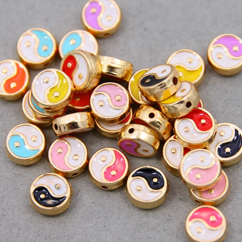 10pcs  8mm Double-sided enamel Yin yang Spacer Loose Beads for Jewelry Making Bracelet Necklace Earrings Accessories