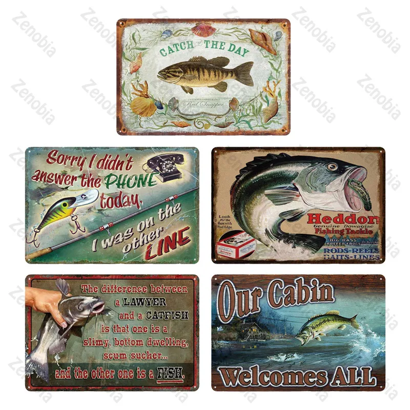 Fishing Decor Vintage Tin Sign Retro Metal Sign Wall Decor for Lake House Cabin Fishing Gift Metal Plate