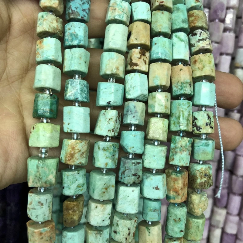 Wholesale 2strings Natural African Turquoise Stone Loose beads,Faceted Nugget Tube beads for jewelry 15.5