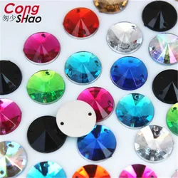 Cong Shao 100Pcs 12mm Round shape Crystals AB Rhinestone trim Flatback sewing 2 Hole Stones Acrylic For DIY Wedding Dress 8Y277