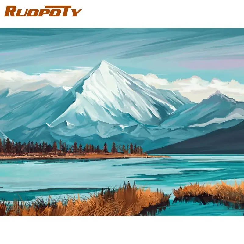 RUOPOTY Beautiful Snow Mountain Scenery Painting By Numbers Kits For Kids Adults Oil Paints Diy HandPainted Home Decor Arts