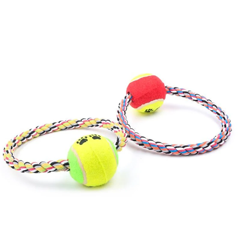 Pet Dog Training Toys Cotton Braided Rope Toys With Tennis Ball Pet Tooth Cleaning Circle Molar Chw Toys Wholesale Pet Supplies