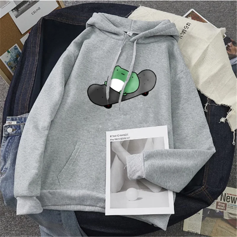 ฤดูหนาวสเก็ตบอร์ดกบขนาดใหญ่เสื้อกันหนาวผู้ชายและผู้หญิง Hoodies Harajuku Warm Pullover Harajuku Plus ขนาดผู้หญิงด้านบน