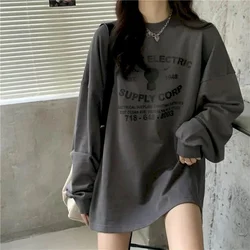 Oversize Hong Kong-style Long-sleeved Pullover Women 2024 Korean Version Loose Tide Harajuku Sweatshirts Vintage Kawaii Clothes