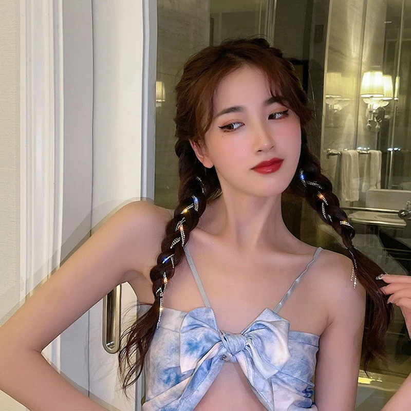 2021 Baru Berkedip Berlian Rantai Jepit Rambut Dikepang Rambut Hiasan Kepala Rumbai Jepit Rambut Rasa Tinggi Temperamen Kotor Jalinan Ikat Rambut