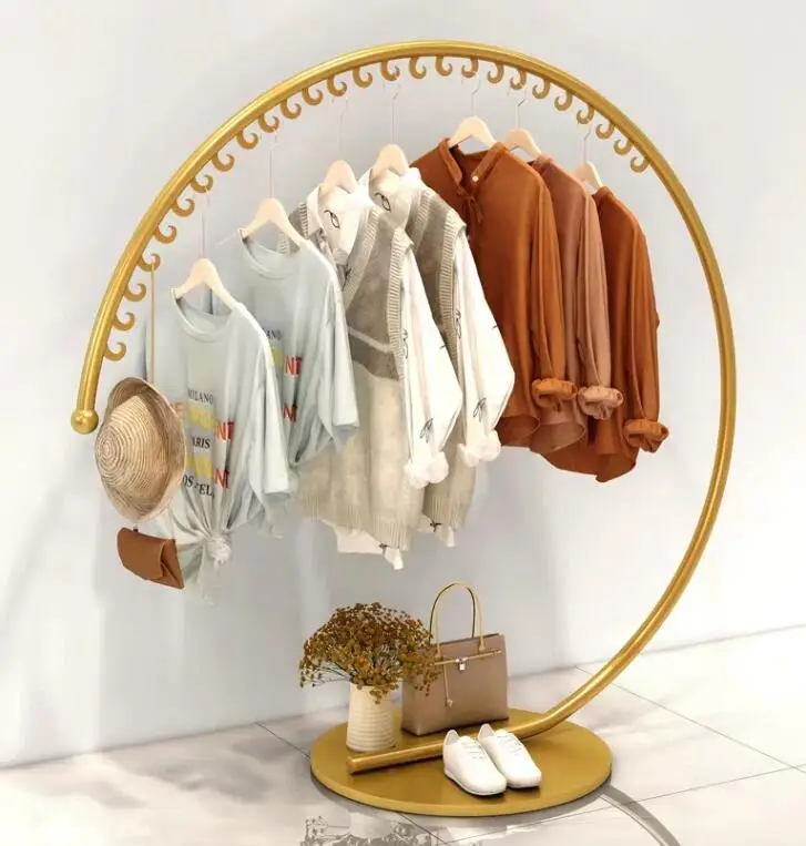 Clothing store Tieyi clothing display rack floor type creative Zhongdao display rack women\'s clothing store circular hanger