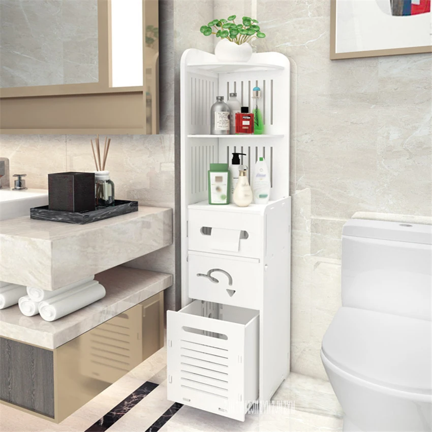 Floor Type Toilet Vanity Side Cabinet Wood Glue Board Waterproof Bathroom Storage Cabinet Multifunctional Tissue Storage Rack