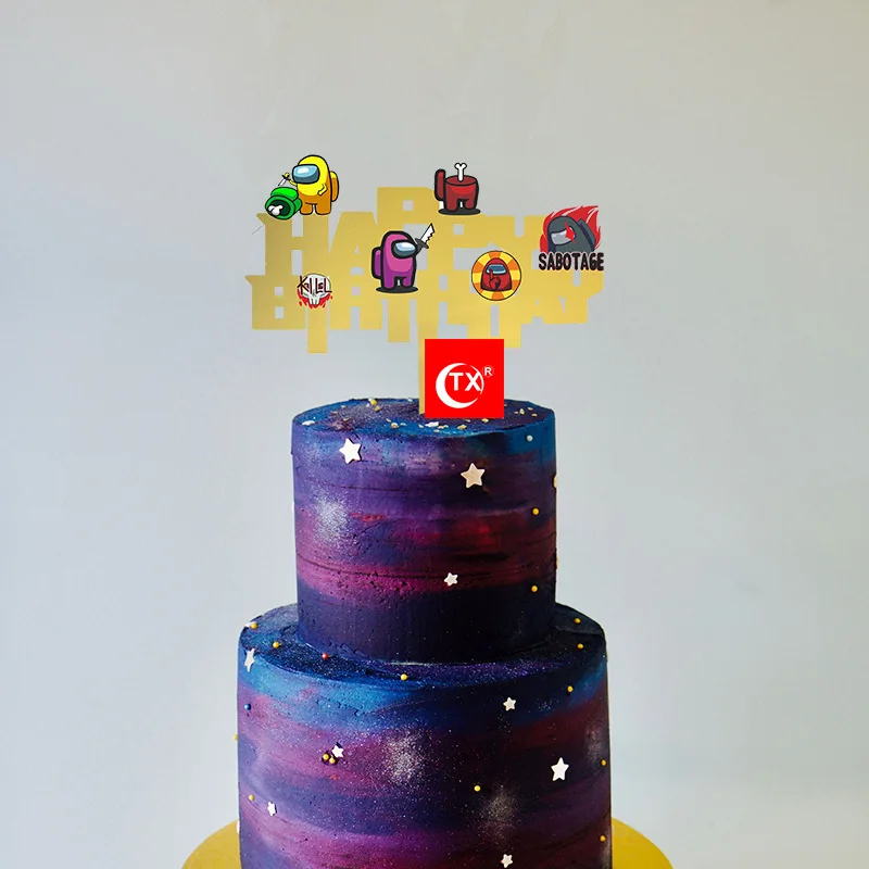 Astronaut Happy Birthday Cake Toppers Acrylic Outer Space Spacecraft Cake Flags Kids Birthday Party Cake Baking Decor