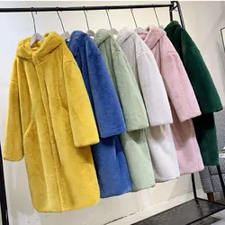 Autumn Winter Fur Coat Women High Quality New Mink Fur Oversized Velvet Imitation Hooded Fur Coat Loose Thick Warm Long Coats