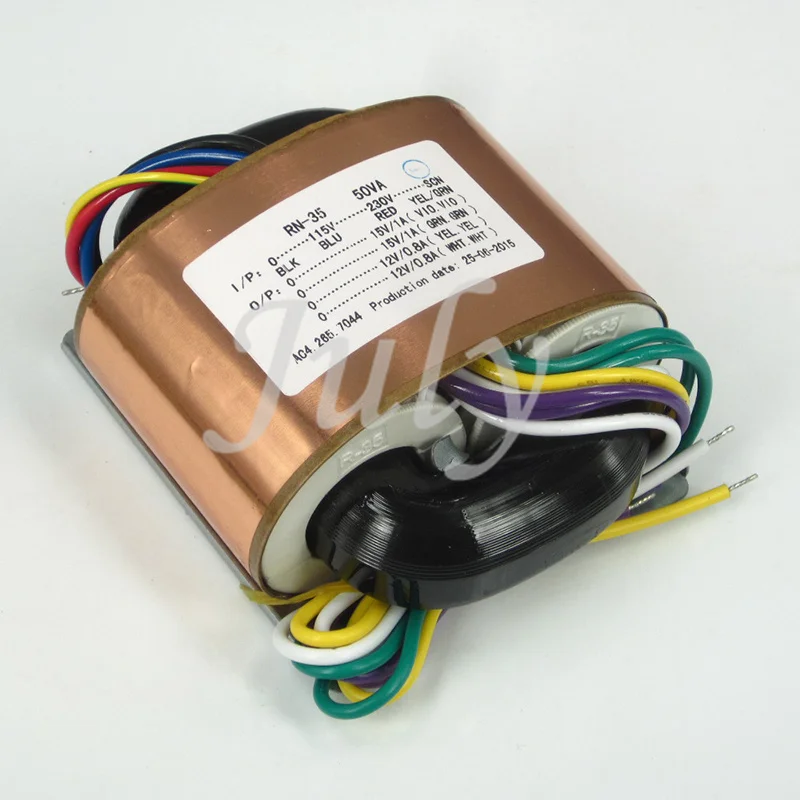 

50W R-type power transformer, dual 15V (1A) + dual 12V (0.8A), with copper shield, copper wire 0V-115V-230V