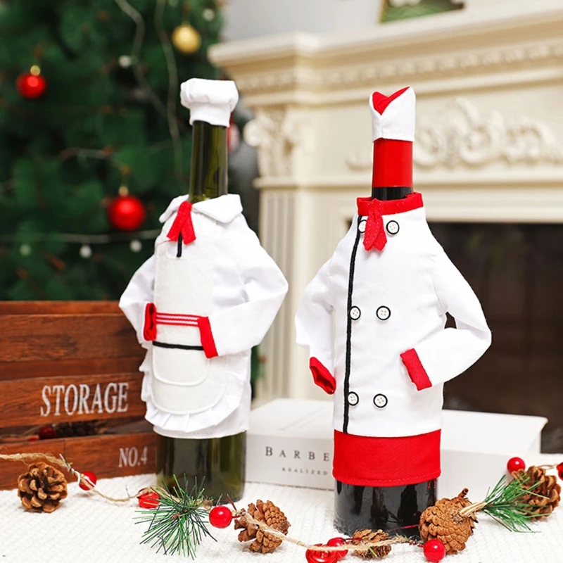 Christmas Wine Bottle Cover Bag Decorative Funny Chef Clothes Hat Sleeve Wrap