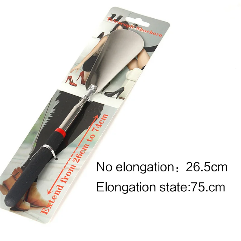Silver Long Handle Shoehorn Flexible Stainless Steel Shoe Horn Stick Shoe Lifter Tool Professional Shoe Spoon Tool 26.5~74.5cm